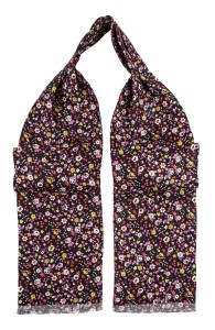 Black silk ascot with multicoloured floral pattern