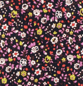Black silk ascot with multicoloured floral pattern