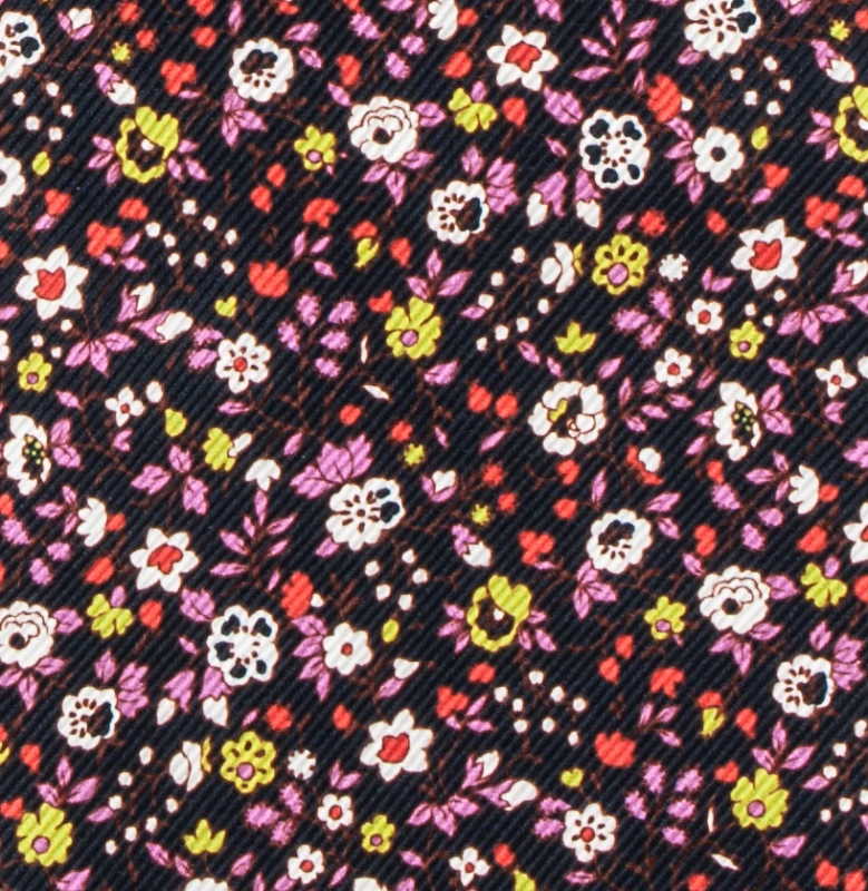 Black silk ascot with multicoloured floral pattern