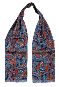 Niebieski jedwabny fular w czerwony duży wzór paisley FS1869