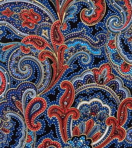 Blue silk ascot with red paisley patten