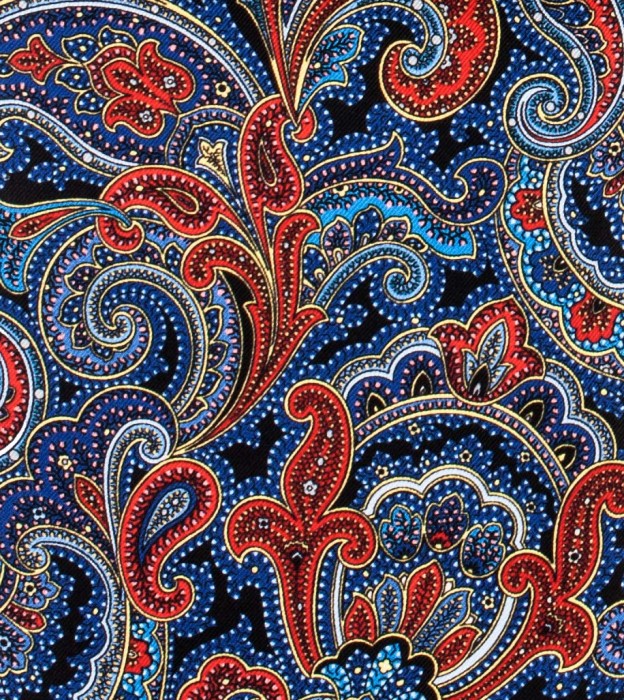 Niebieski jedwabny fular w czerwony duży wzór paisley FS1869