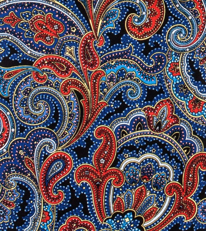 Niebieski jedwabny fular w czerwony duży wzór paisley FS1869