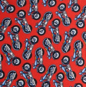 Red silk pocket square with motors pattern
