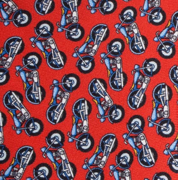 Red silk pocket square with motors pattern