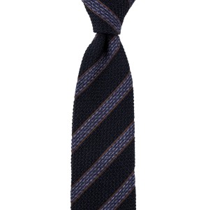 Dark navy grenadine tie with purple and brown stripes