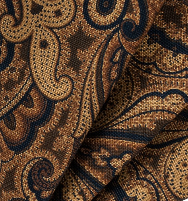 Brown wool pocket square in navy blue paisley