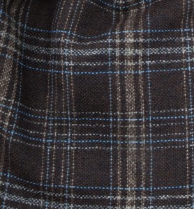 Brown scarf with a grey and blue checkered pattern, made from soft, pleasant-to-the-touch Italian wool - pattern