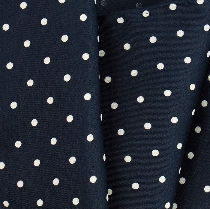 Dark navy blue silk pocket square with white dots