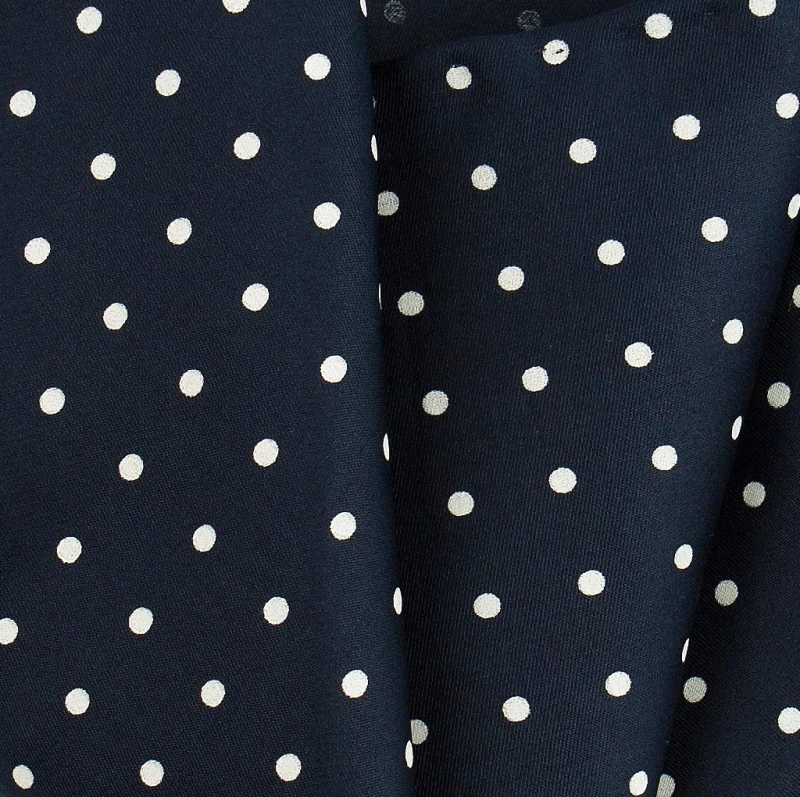 Dark navy blue silk pocket square with white dots
