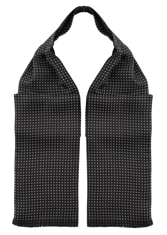 Black silk ascot with white square pattern