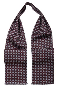 Black silk ascot with red and white flowers