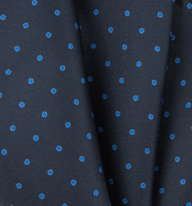 Dark navy blue silk pocket square with blue dots
