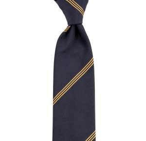 Dark navy blue silk tie with golden stripes